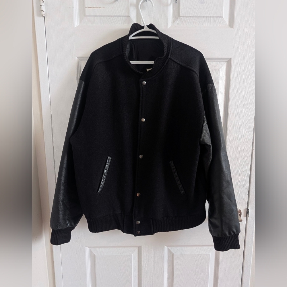 Billboard Vintage Varsity Jacket Leather Wool Made in Canada Black Coat Mens L